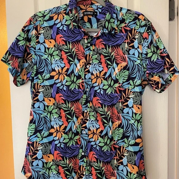 Colorful Leaf Print Men's Casual Shirt - Picture 1 of 9